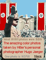 Unlike Hilter's main photographer, Heinrich Hoffmann, Hugo Jaeger specialized in taking color photos of the Nazi propaganda spectacles, as well as Hitler himself.